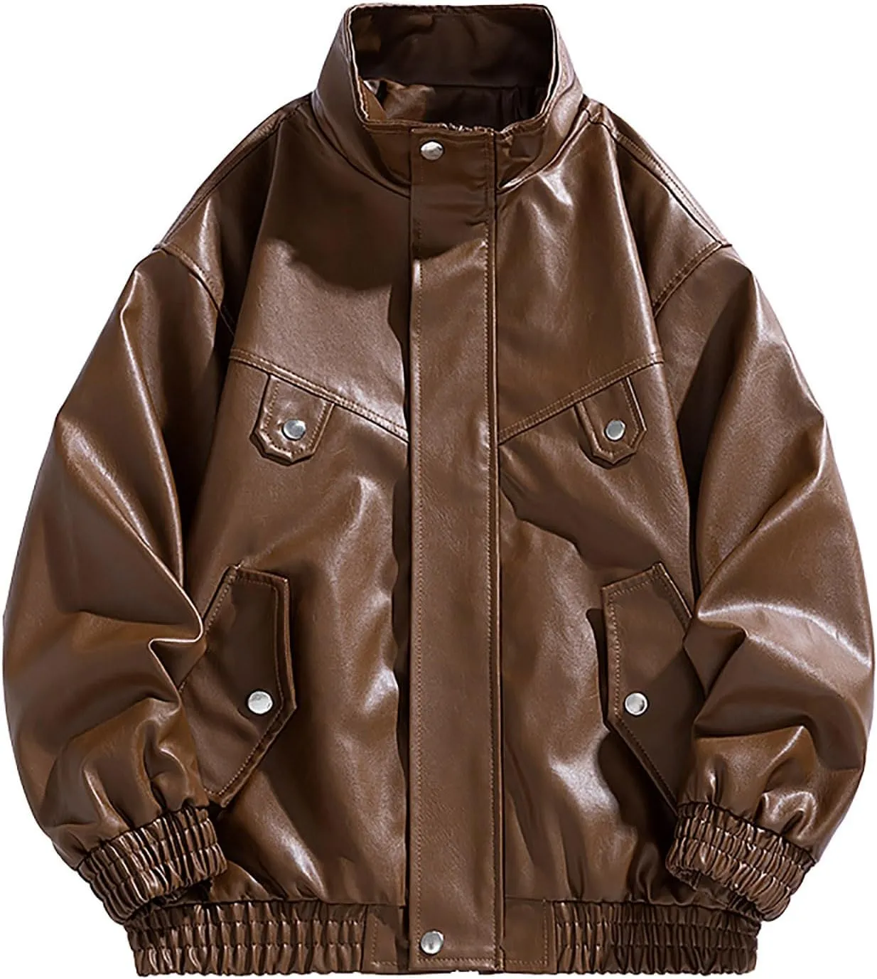 Lmdudan Mens Faux Leather Jacket Motorcycle Bomber Jackets Oversized Jacket Streetwear Stand Collar Lightweight Windbreaker