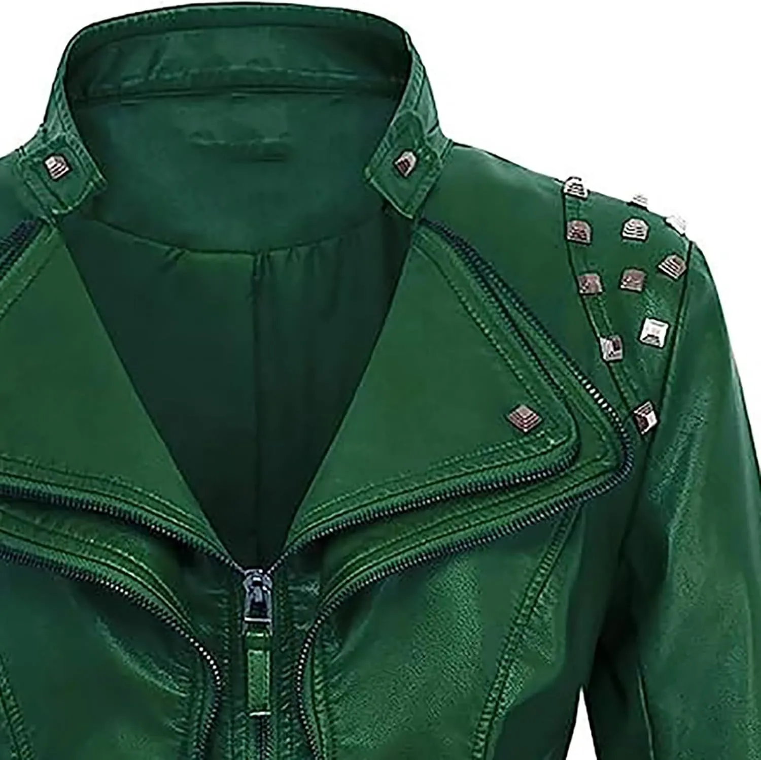 Lmdudan Women Fashion Studded Leather Jacket Fashion Perfectly Shaping Faux Leather Biker Jacket Long Sleeve Motorcycle Coats