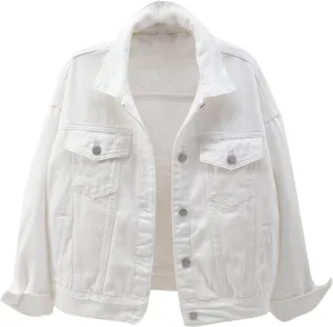 Lmdudan Women's Classic Vintage Denim Jacket 2023 Fall Winter Washed Long Sleeve Jean Jackets Tops Casual Coats with Pockets