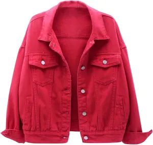 Lmdudan Women's Classic Vintage Denim Jacket 2023 Fall Winter Washed Long Sleeve Jean Jackets Tops Casual Coats with Pockets
