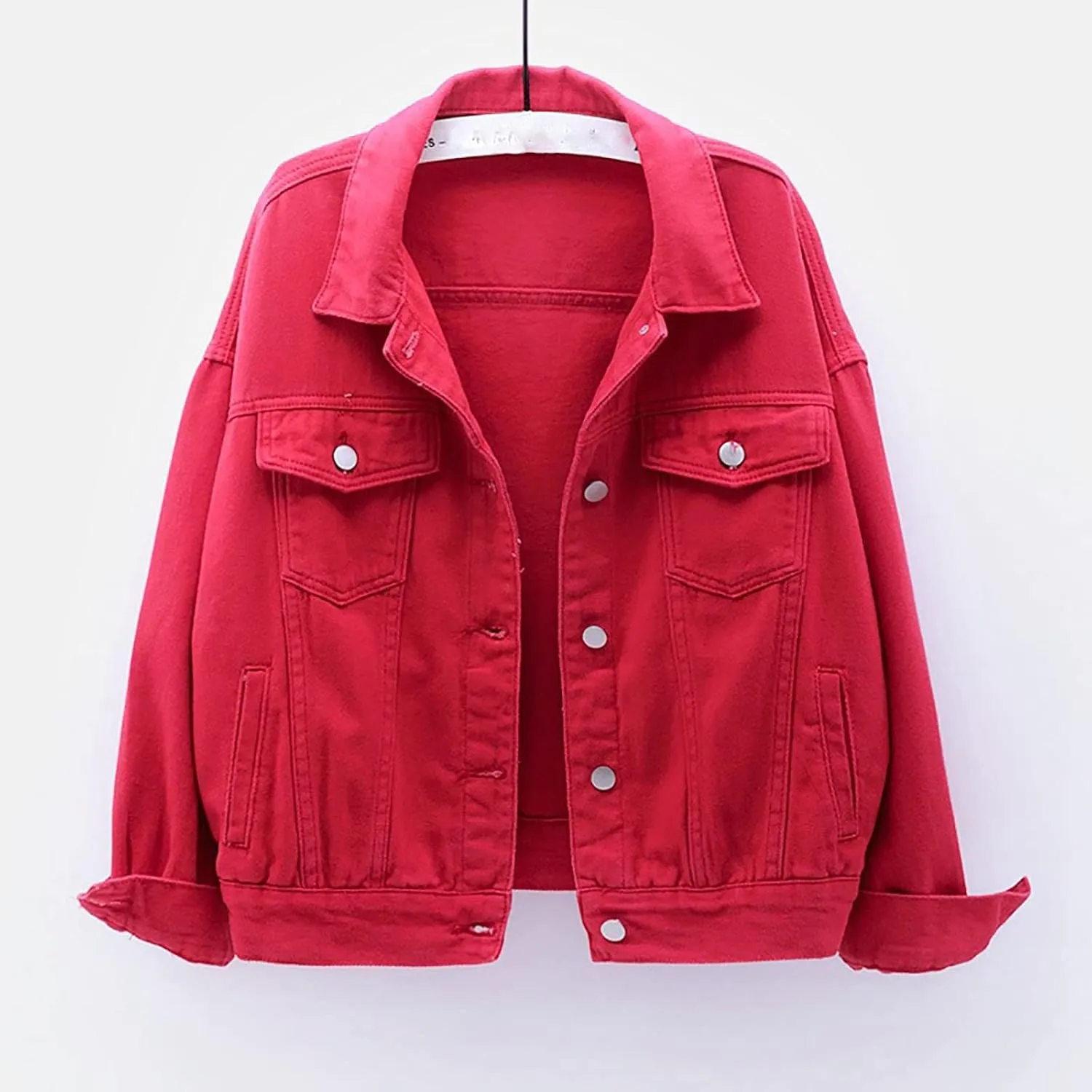 Lmdudan Women's Classic Vintage Denim Jacket 2023 Fall Winter Washed Long Sleeve Jean Jackets Tops Casual Coats with Pockets