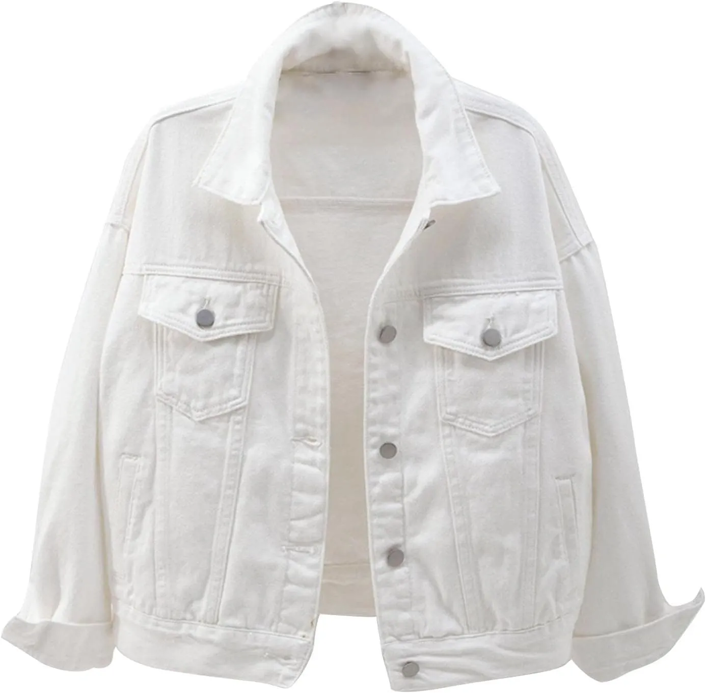 Lmdudan Women's Classic Vintage Denim Jacket 2023 Fall Winter Washed Long Sleeve Jean Jackets Tops Casual Coats with Pockets