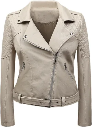 Lmdudan Womens Faux Leather Jackets 2023 Fashion Lapel Collar Motorcycle Coats Zip Up Long Sleeve Outwear with Pockets