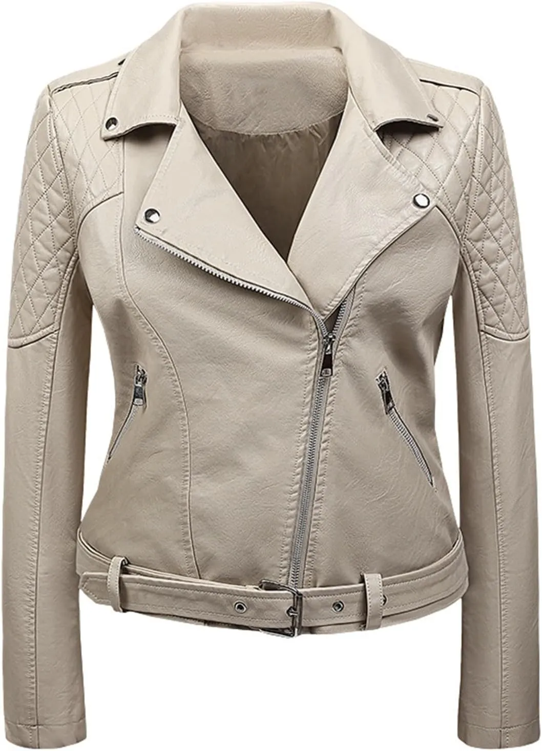 Lmdudan Womens Faux Leather Jackets 2023 Fashion Lapel Collar Motorcycle Coats Zip Up Long Sleeve Outwear with Pockets