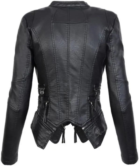 Lmdudan Women's Faux Leather Motorcycle Jacket Ladies 2023 Fashion PU Slim Short Biker Coat Long Sleeve Zipper Outwear Tops
