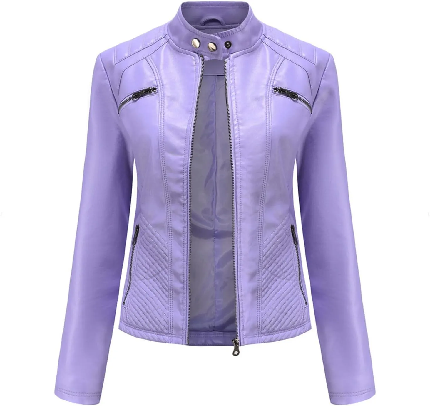 Lmdudan Women's Faux Leather Motorcycle Jacket Ladies 2023 Fashion PU Slim Short Biker Coat Long Sleeve Zipper Outwear Tops