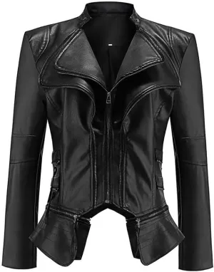 Lmdudan Women's Faux Leather Motorcycle Jacket Ladies 2023 Fashion PU Slim Short Biker Coat Long Sleeve Zipper Outwear Tops