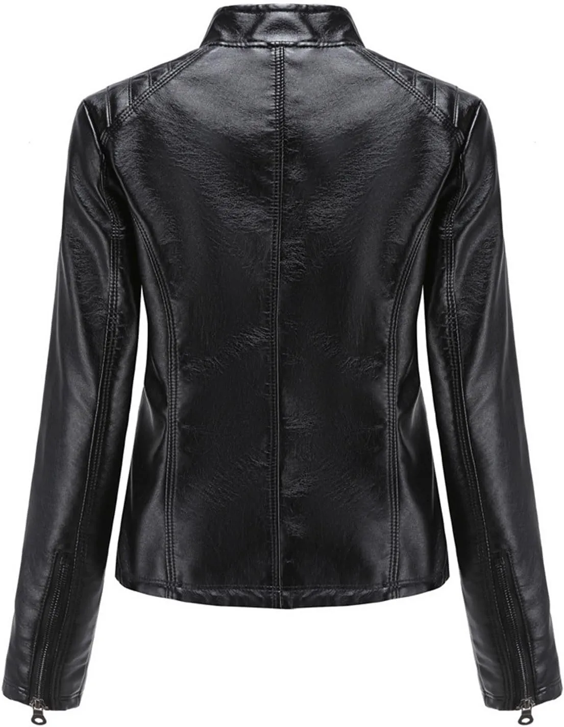 Lmdudan Women's Faux Leather Motorcycle Jacket Ladies 2023 Fashion PU Slim Short Biker Coat Long Sleeve Zipper Outwear Tops