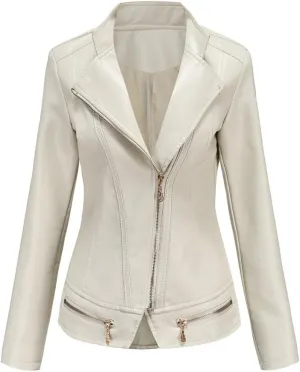 Lmdudan Women's Faux Leather Short Jacket Fashion Zipper PU Slim Short Motorcycle Coat Casual Comfy Outwear with Pockets
