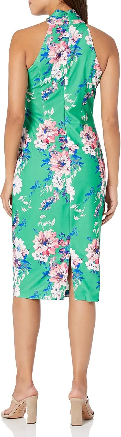 London Times Women's Pleated Neck Halter Sheath Dress Guest of Event Occasion