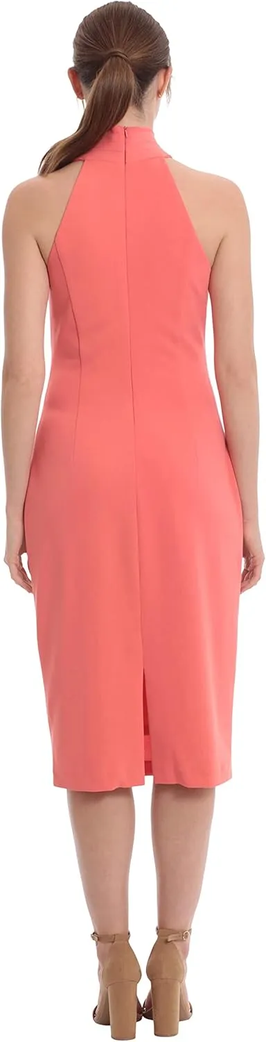 London Times Women's Pleated Neck Halter Sheath Dress Guest of Event Occasion