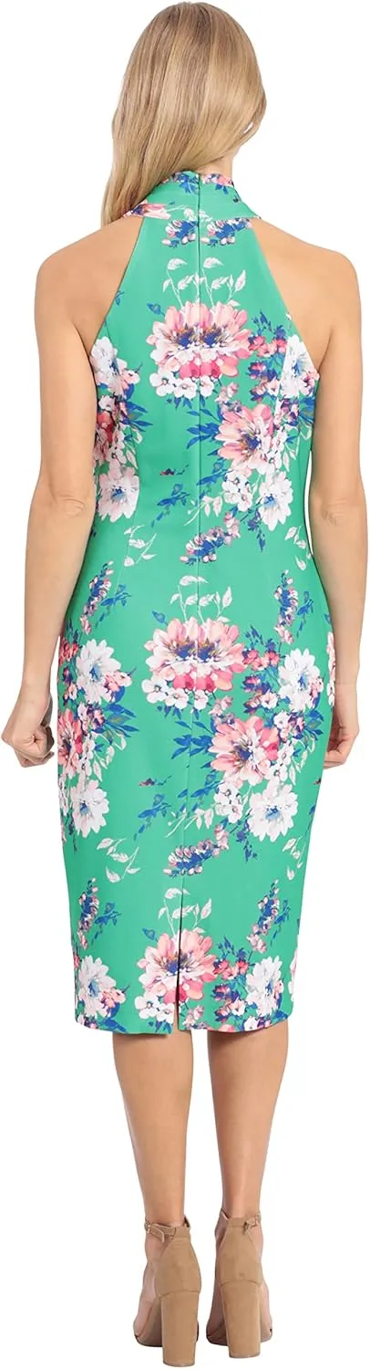 London Times Women's Pleated Neck Halter Sheath Dress Guest of Event Occasion