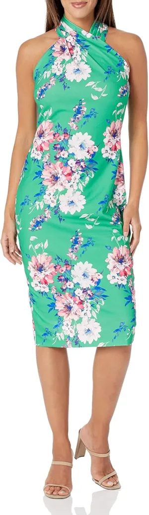 London Times Women's Pleated Neck Halter Sheath Dress Guest of Event Occasion