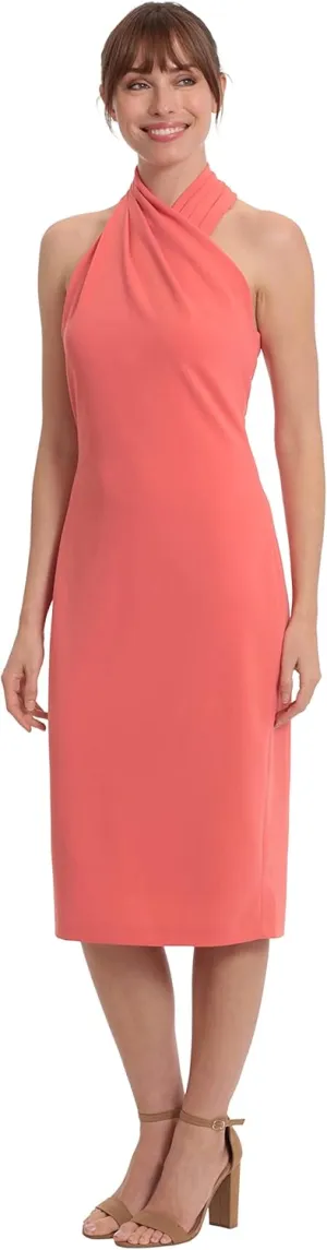 London Times Women's Pleated Neck Halter Sheath Dress Guest of Event Occasion