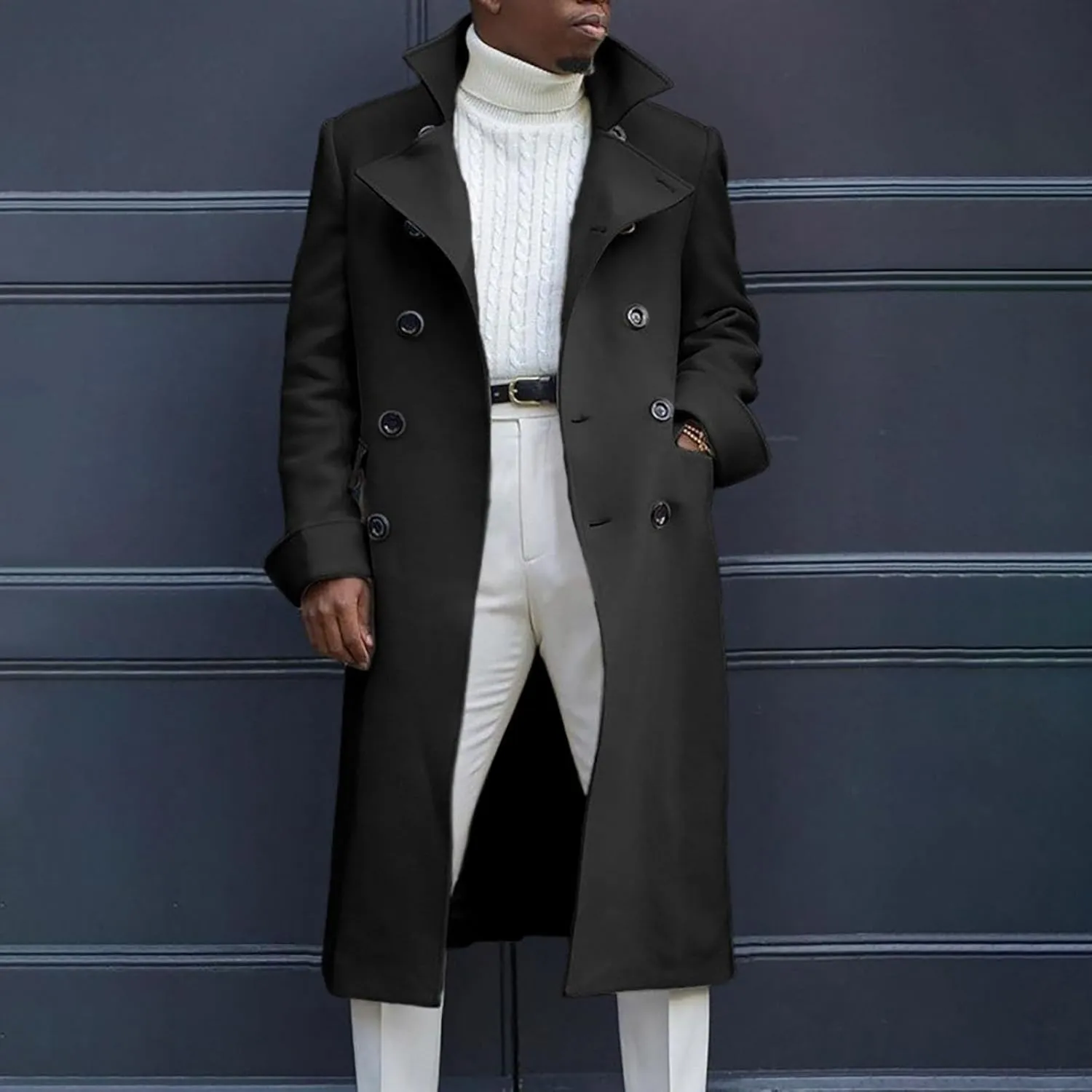 Long Coat Men Coat Autumn British Woolen Double Breasted Extended Coat Men'S Wool Jackets Coats Trench Coat Mens