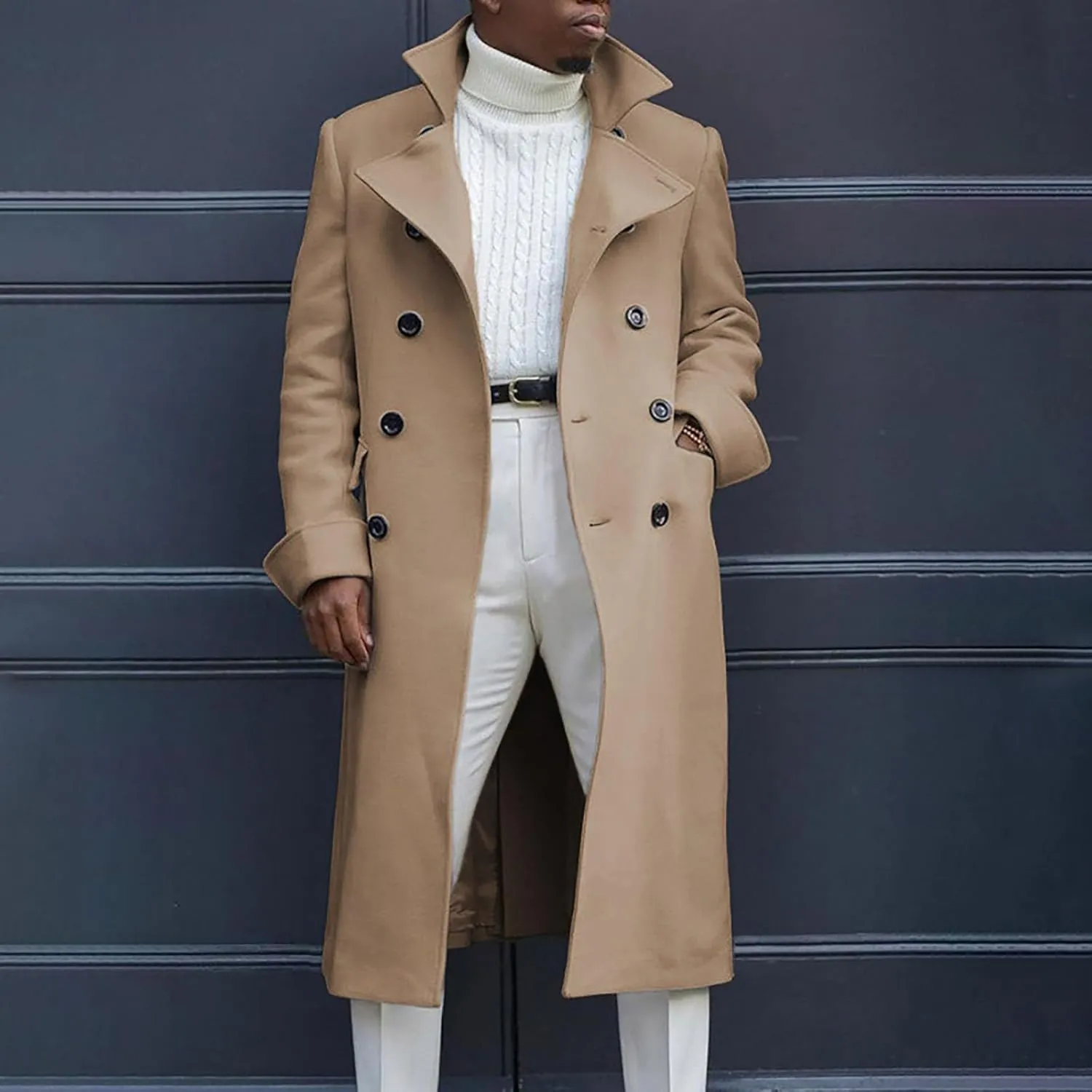 Long Coat Men Coat Autumn British Woolen Double Breasted Extended Coat Men'S Wool Jackets Coats Trench Coat Mens