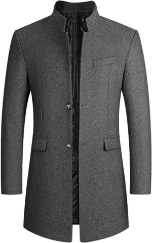 long coat men Lengthened Prom Formal Jacket Suit Long Sleeved Stand-collar Trench Fit Banquet Mid Long Peacoat Coats