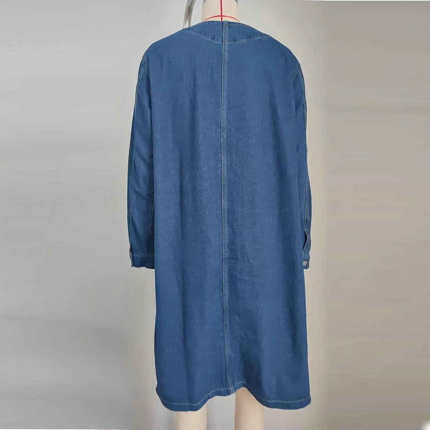 Long Denim Jacket Women Oversized Denim Trench Coat Button Down Shacket Jacket Casual Long Sleeve Denim Jean Jacket