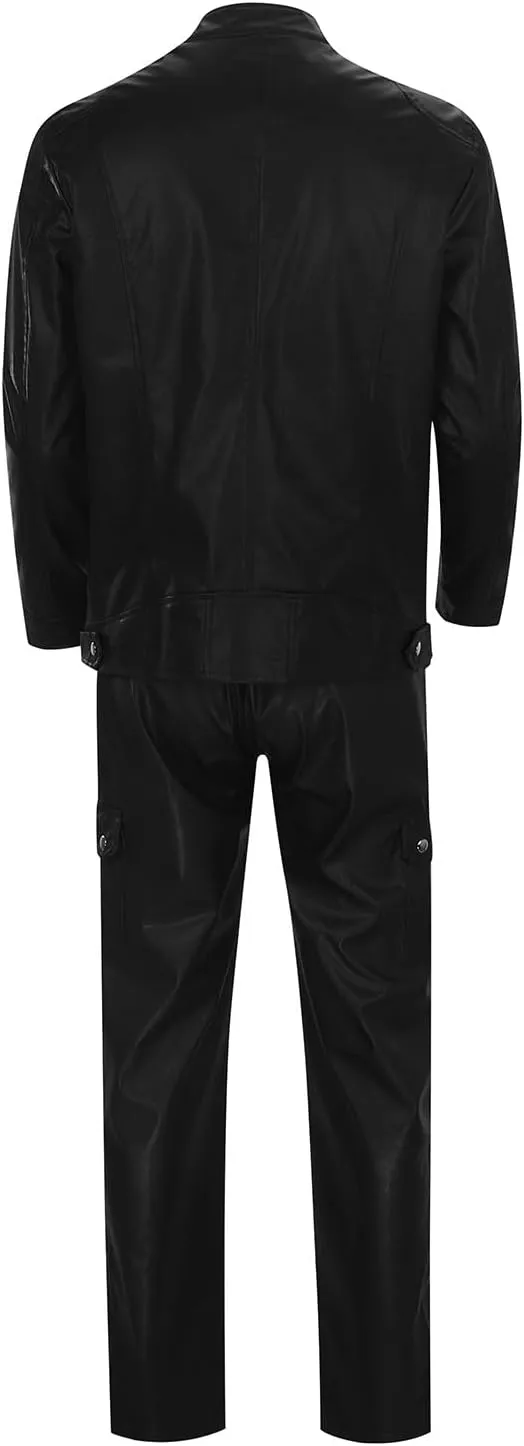 Long Retro Slim Men's Pants Autumn/Winter Punk Casual Suit Leather Leather Pants Two Piece Suit Suit Inner