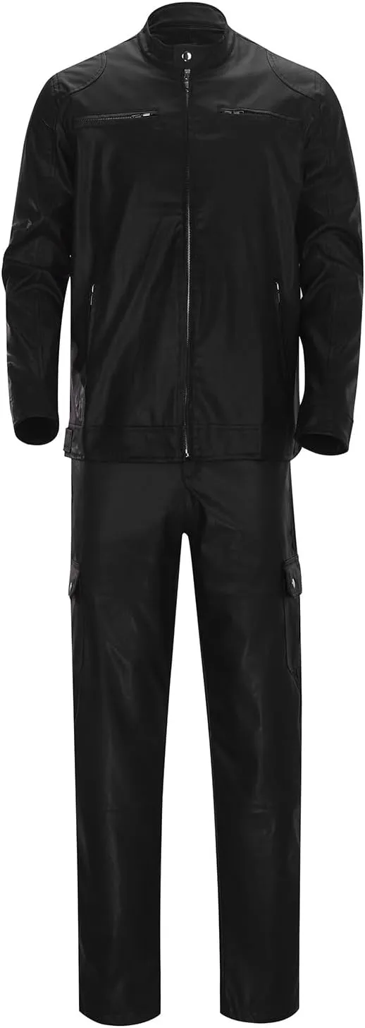 Long Retro Slim Men's Pants Autumn/Winter Punk Casual Suit Leather Leather Pants Two Piece Suit Suit Inner