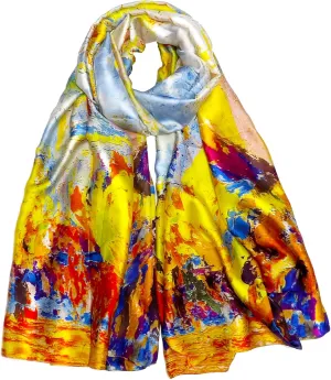 Long Silk Scarf Summer Lightweight Satin Shawl Outdoor Floral Large Wrap 70''X35''