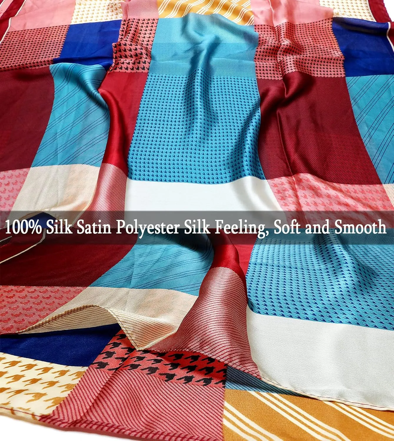 Long Silk Scarf Summer Lightweight Satin Shawl Outdoor Floral Large Wrap 70''X35''