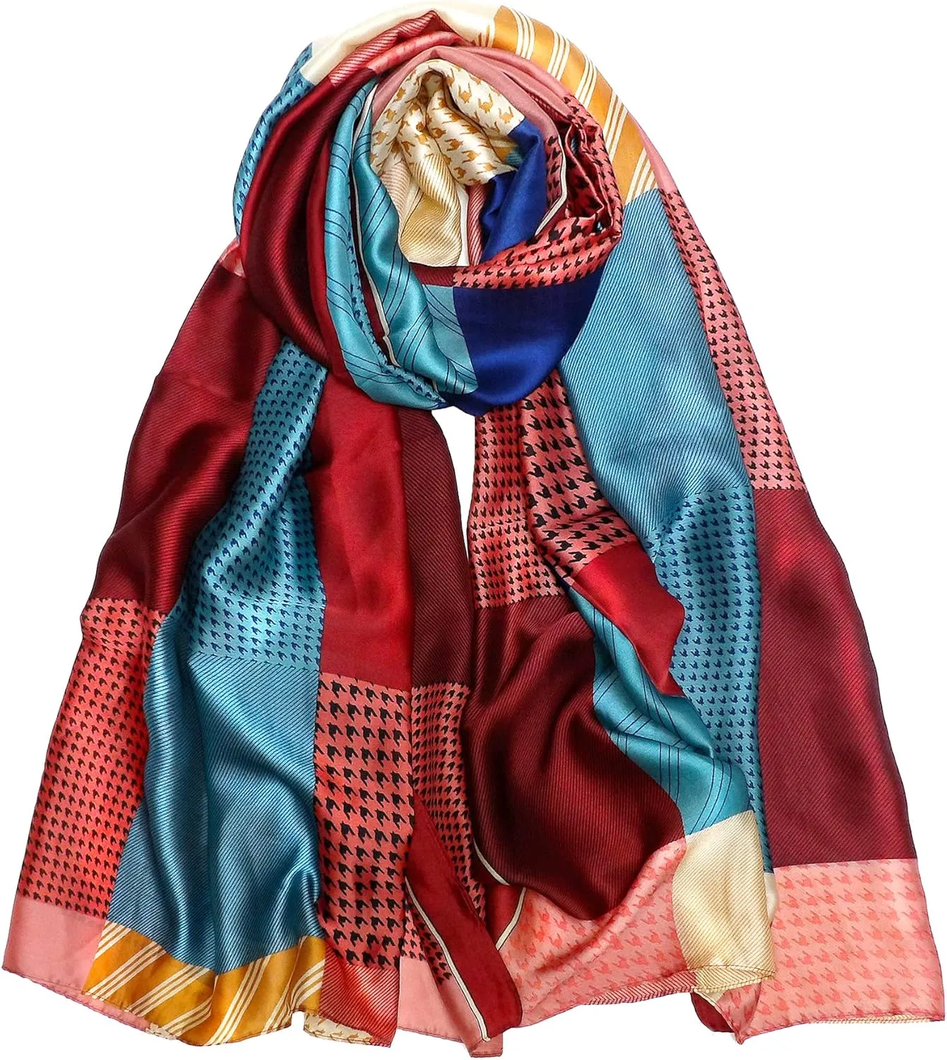 Long Silk Scarf Summer Lightweight Satin Shawl Outdoor Floral Large Wrap 70''X35''