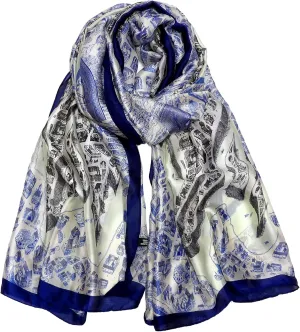 Long Silk Scarf Summer Lightweight Satin Shawl Outdoor Floral Large Wrap 70''X35''