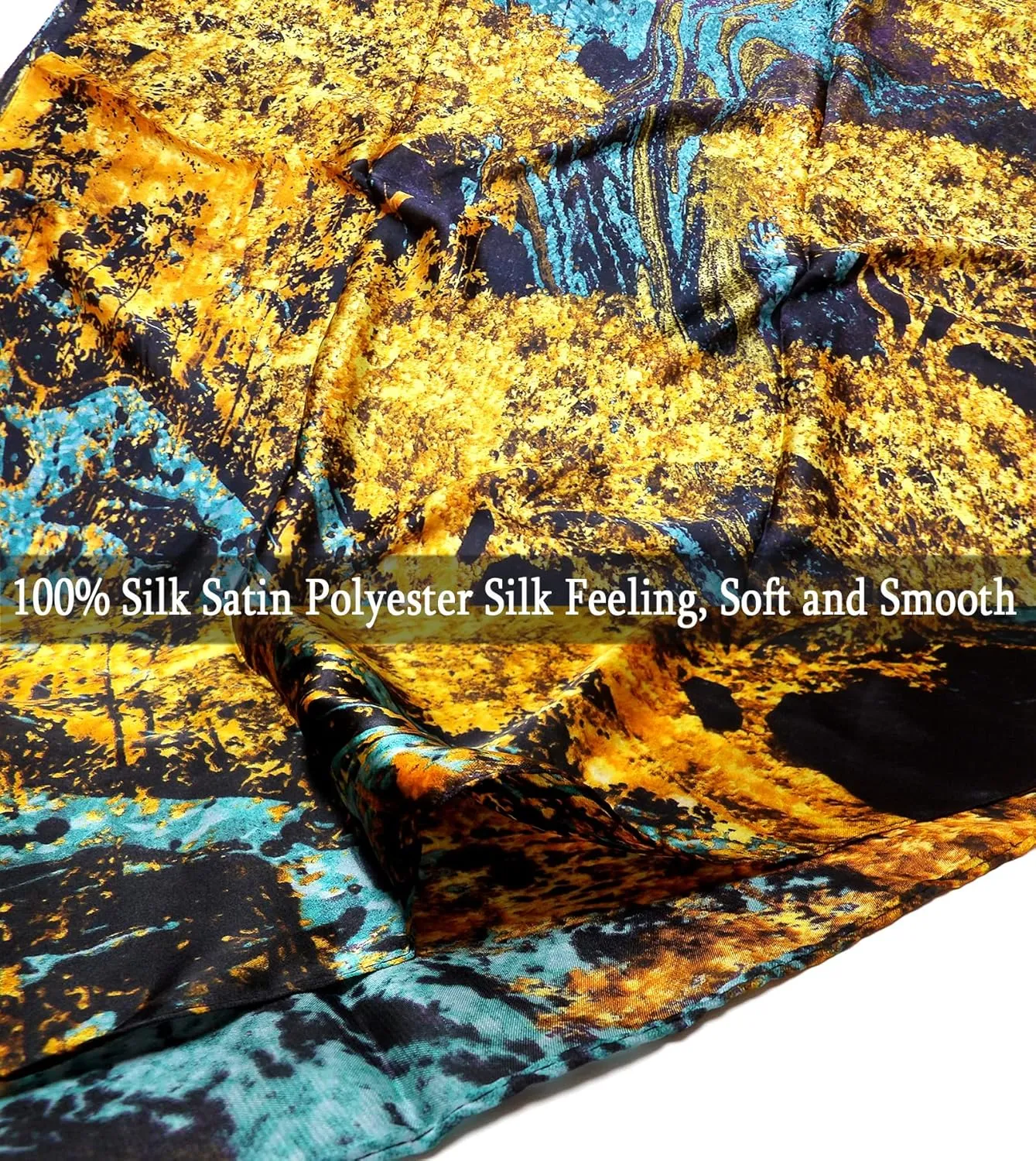Long Silk Scarf Summer Lightweight Satin Shawl Outdoor Floral Large Wrap 70''X35''