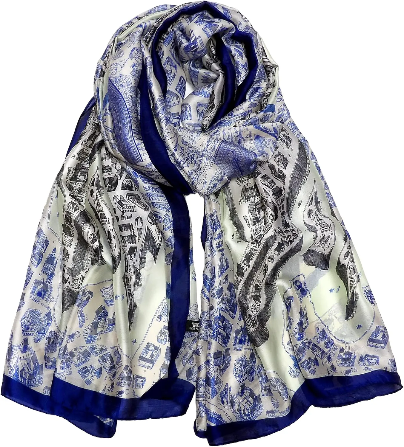 Long Silk Scarf Summer Lightweight Satin Shawl Outdoor Floral Large Wrap 70''X35''