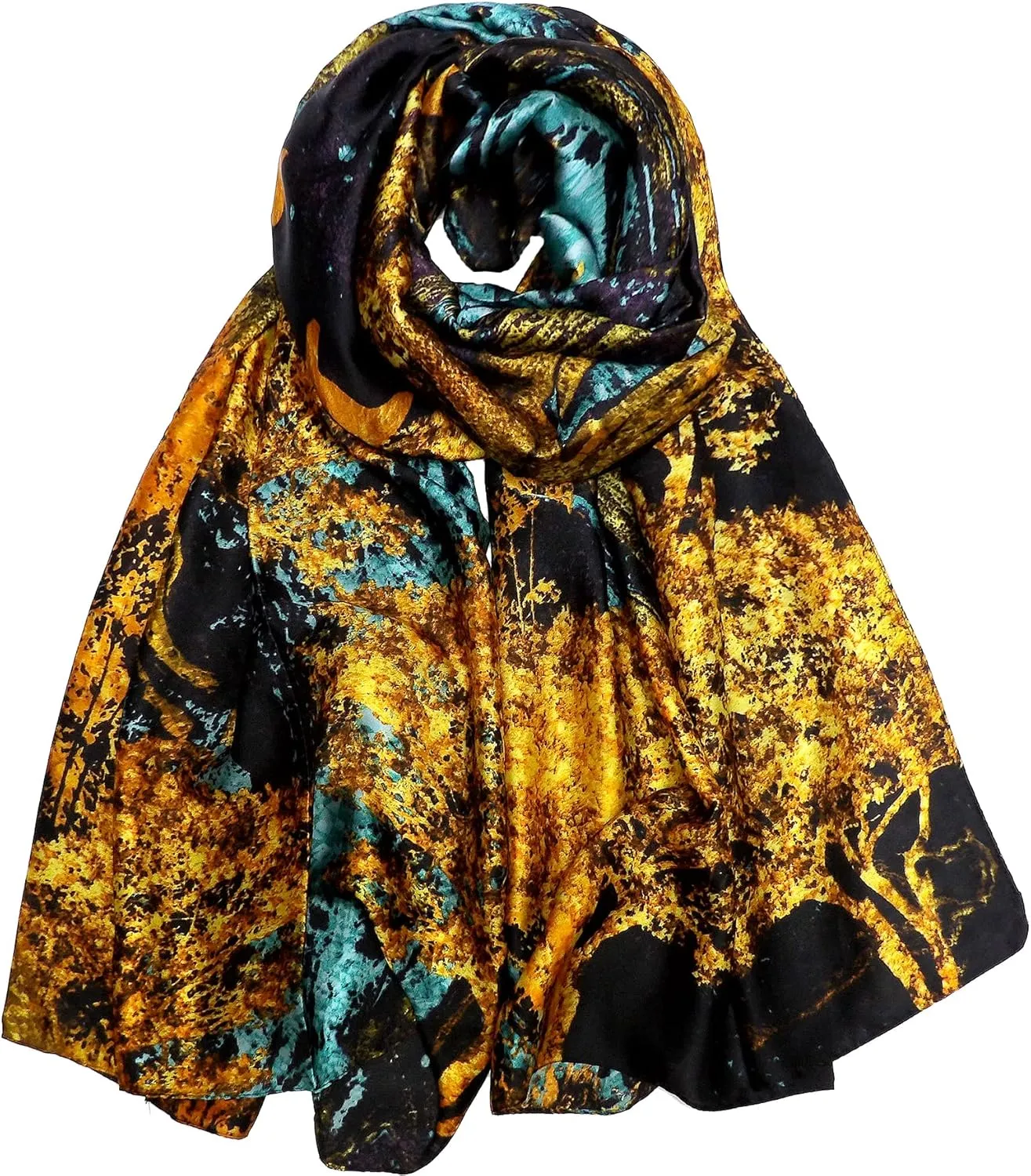 Long Silk Scarf Summer Lightweight Satin Shawl Outdoor Floral Large Wrap 70''X35''