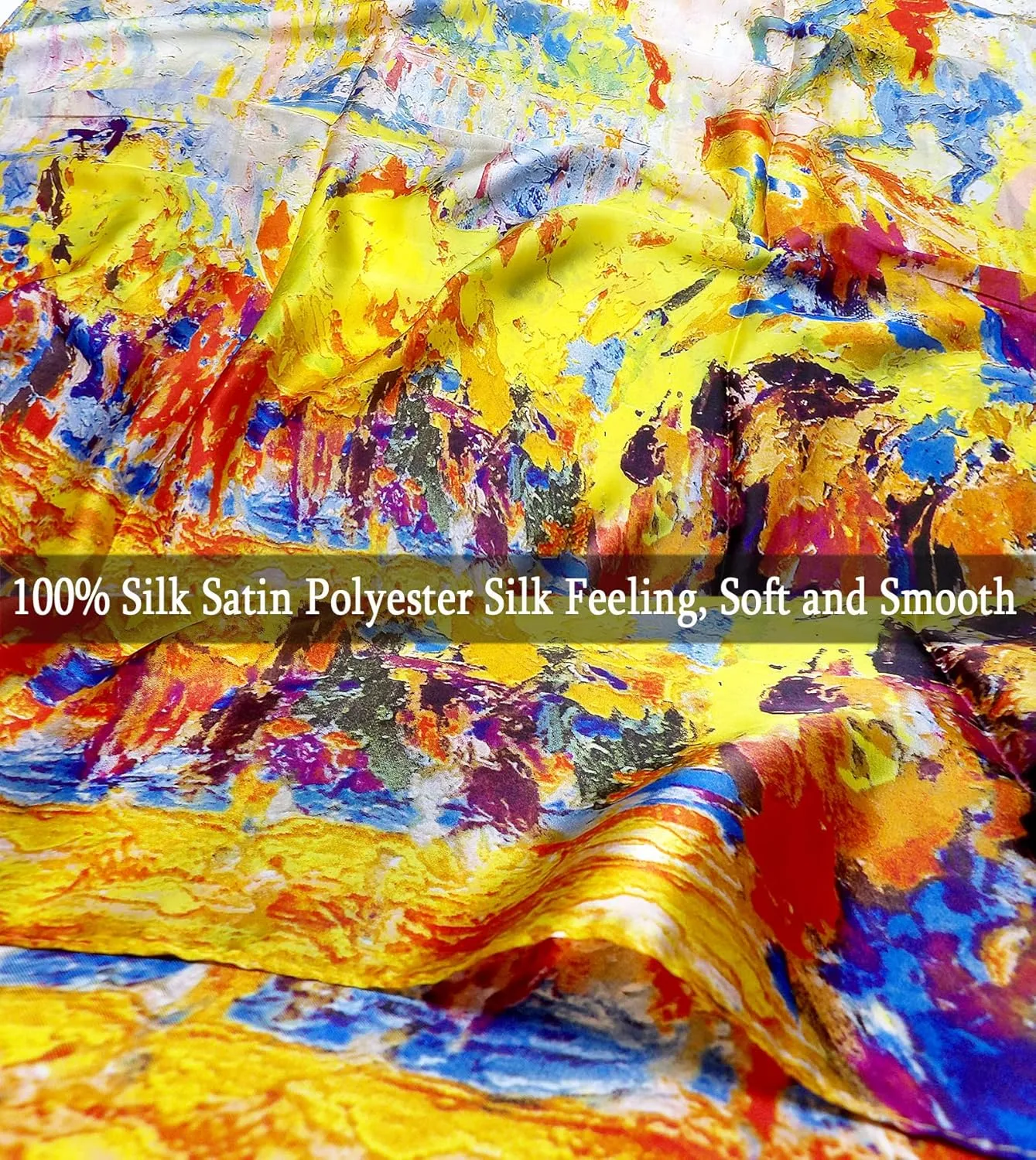 Long Silk Scarf Summer Lightweight Satin Shawl Outdoor Floral Large Wrap 70''X35''