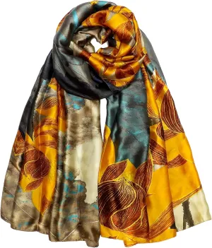 Long Silk Scarf Summer Lightweight Satin Shawl Outdoor Floral Large Wrap 70''X35''