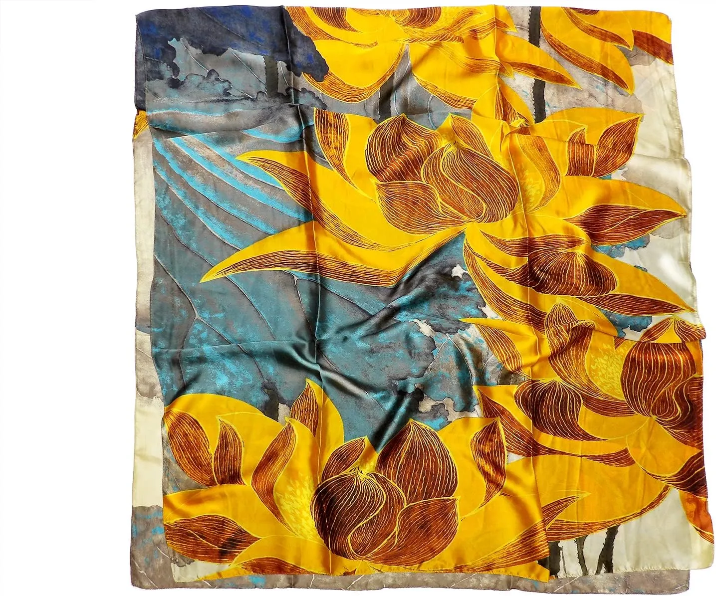 Long Silk Scarf Summer Lightweight Satin Shawl Outdoor Floral Large Wrap 70''X35''