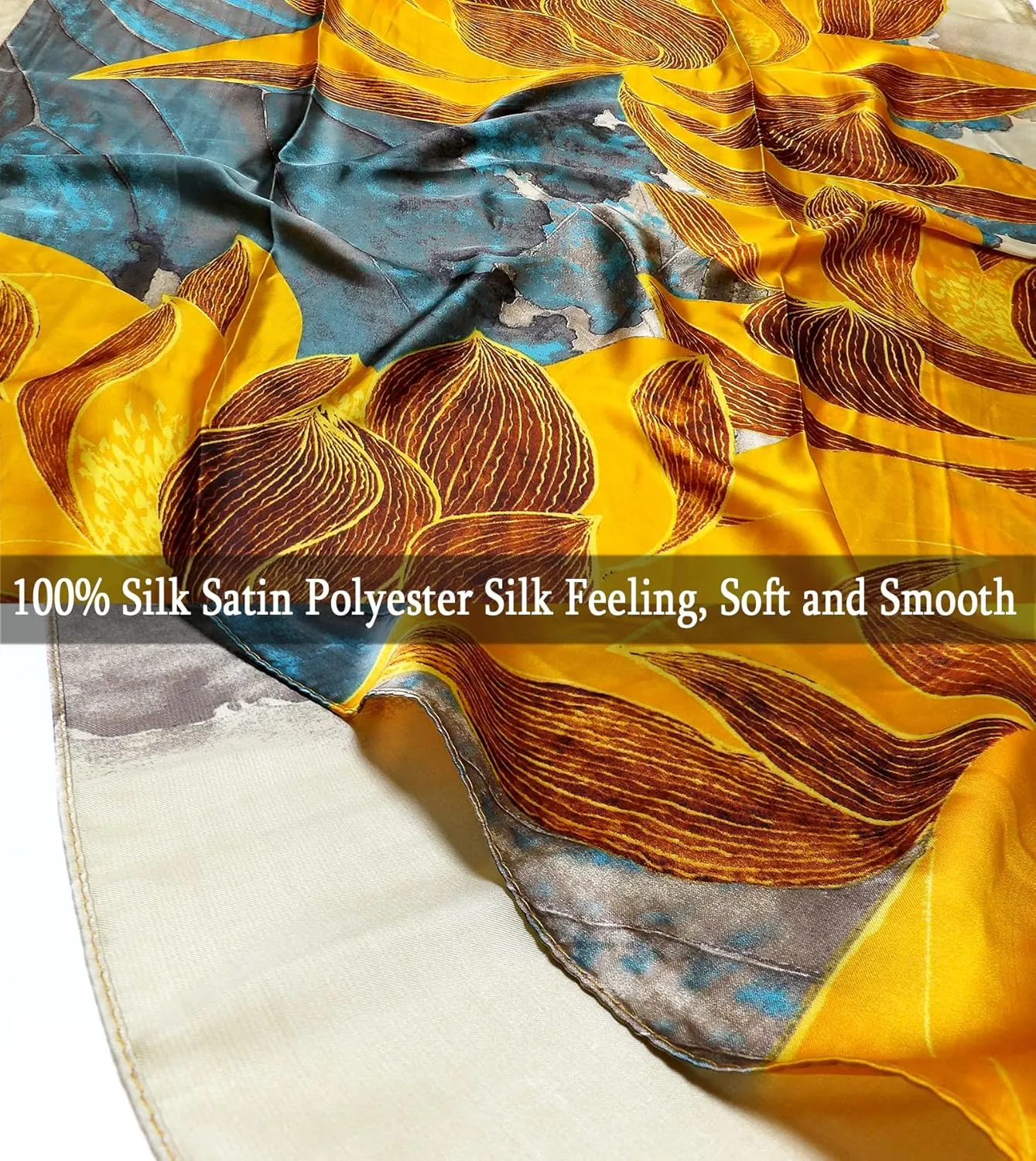Long Silk Scarf Summer Lightweight Satin Shawl Outdoor Floral Large Wrap 70''X35''