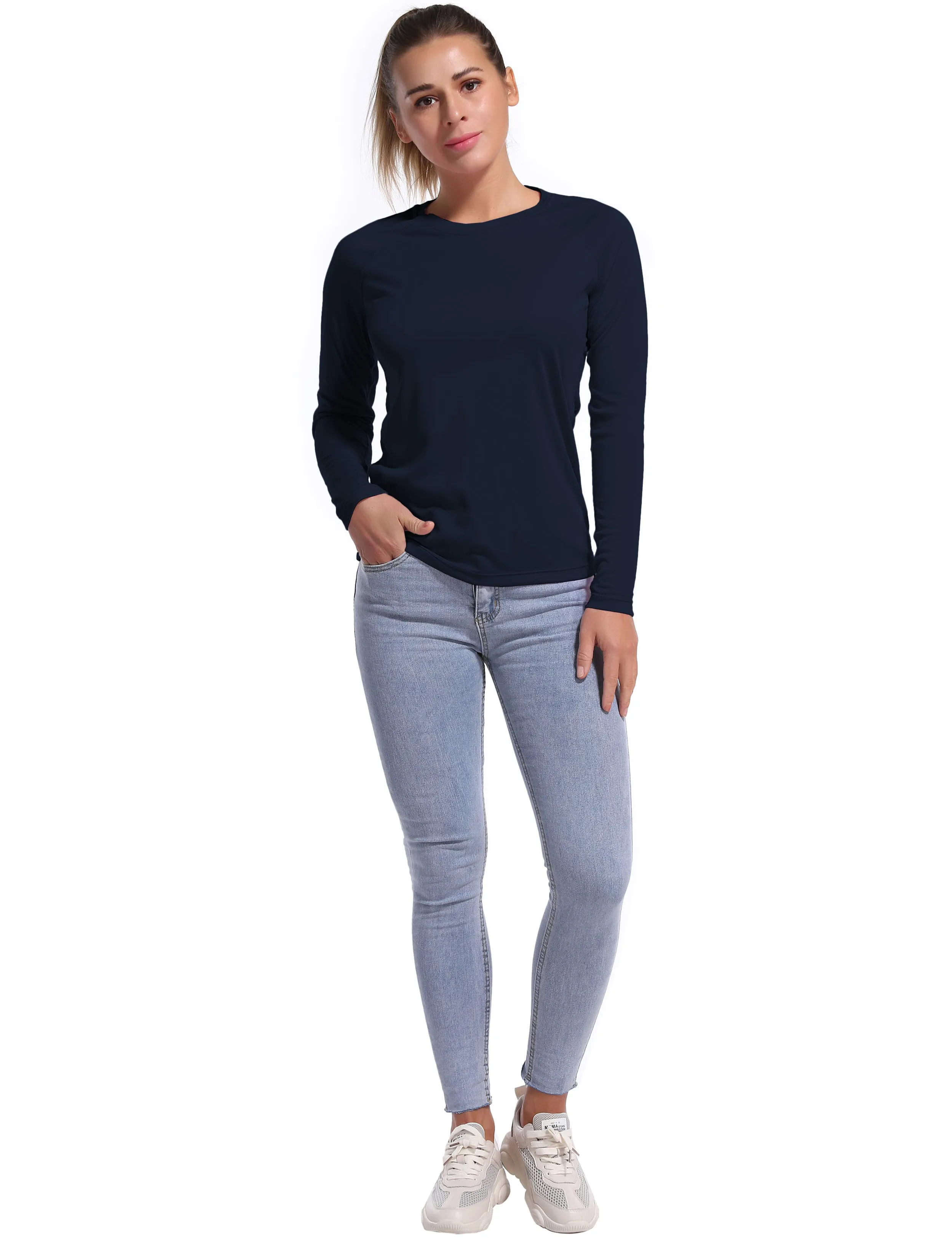 Long Sleeve Athletic Shirts darknavy_Jogging