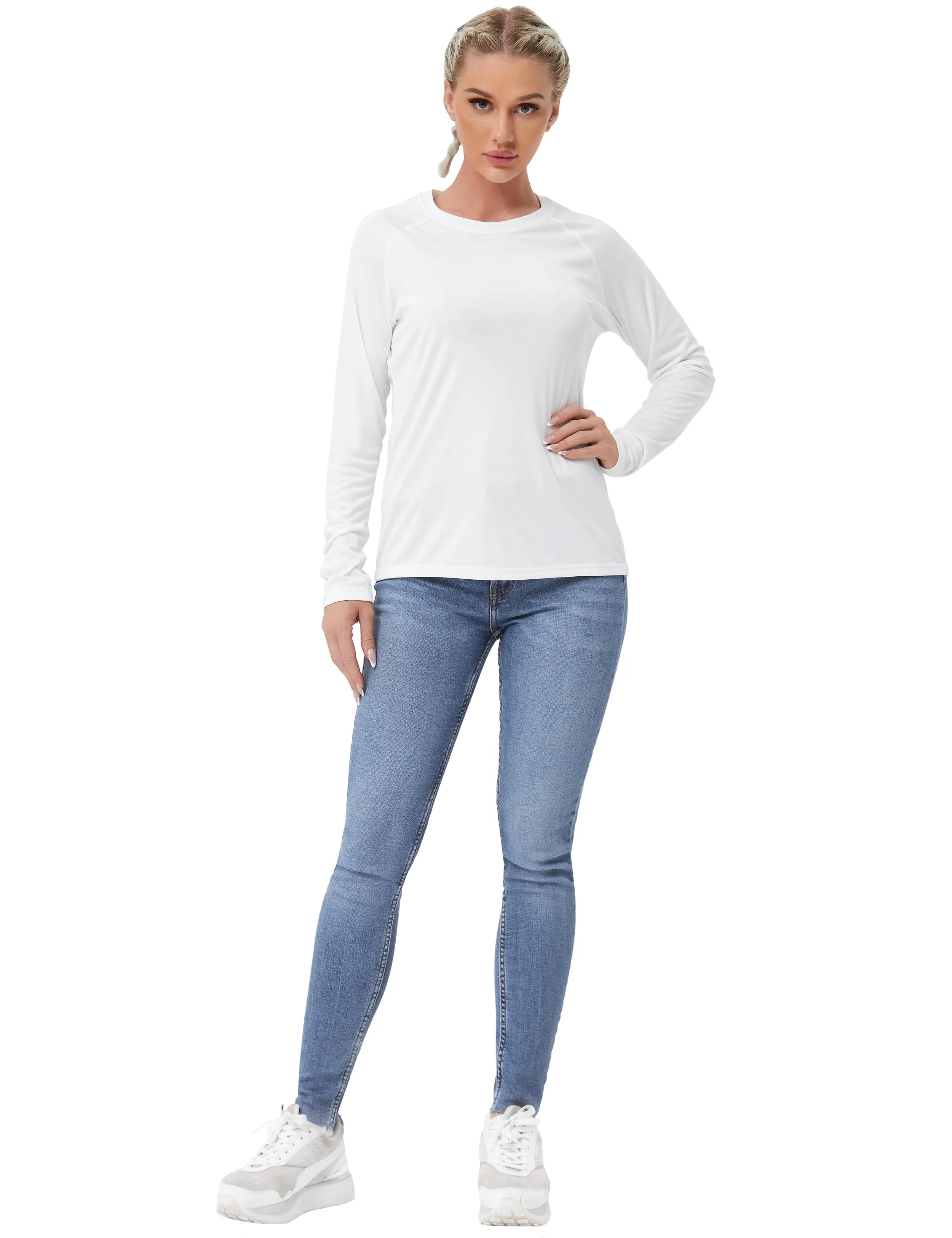 Long Sleeve Athletic Shirts white_Plus Size