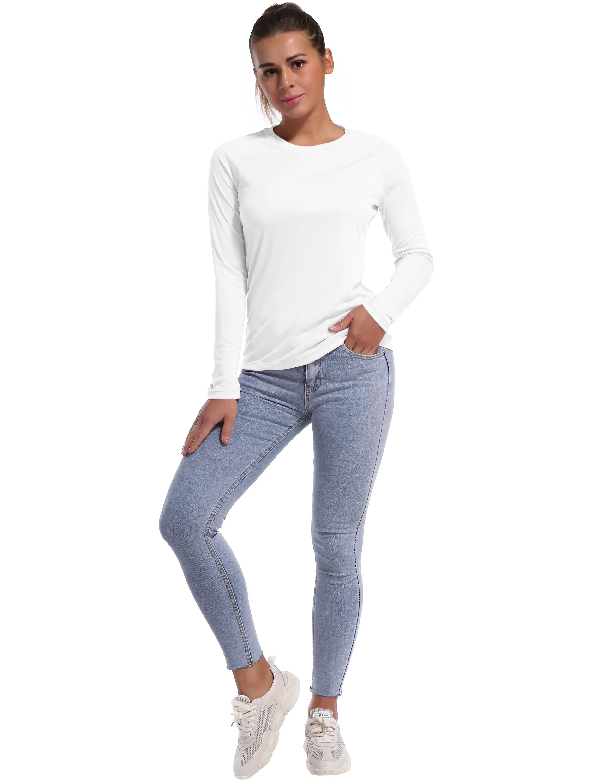 Long Sleeve Athletic Shirts white_Plus Size