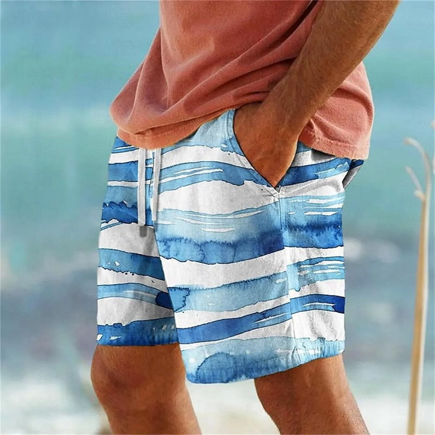 Long Swim Men Cool Quirky Digital Print Drawstring Tie Elastic Waist Casual Fashion Beach Shorts Ten Mens Shorts