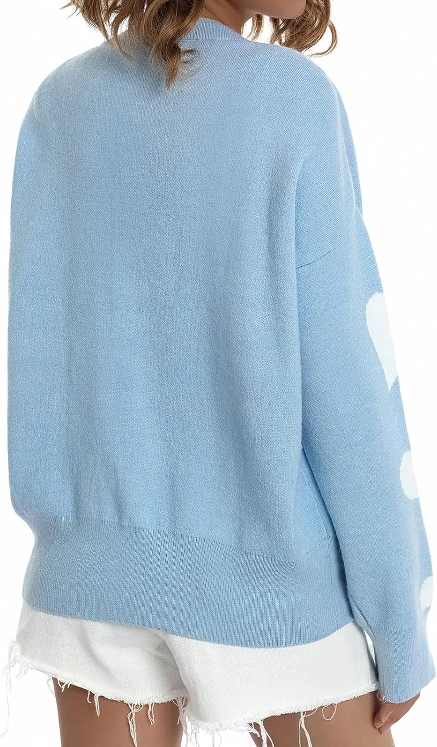 loveimgs Women Chunky Knit Cardigan Sweater Button Up Heart Sweater Jacket Patterned Color Block Knitted Crop Cardigan