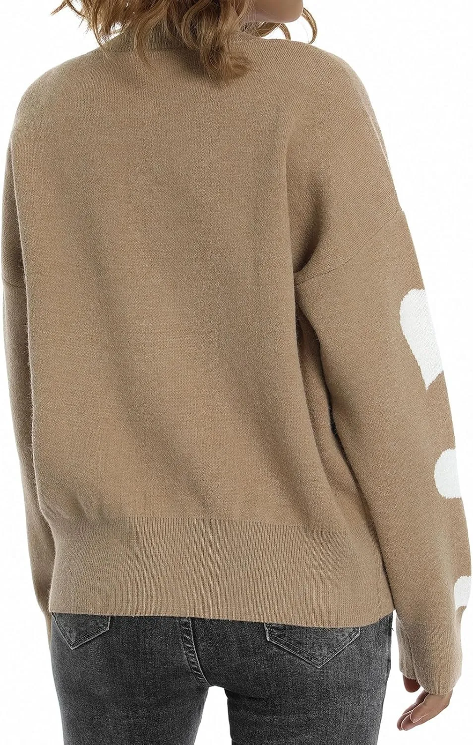 loveimgs Women Chunky Knit Cardigan Sweater Button Up Heart Sweater Jacket Patterned Color Block Knitted Crop Cardigan