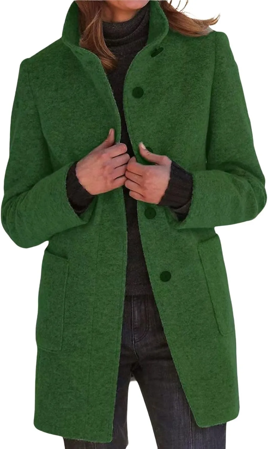 loveimgs Women Thicken Wool Blend Peal Coat Winter Single Breasted Trench Coat Blazer Woolen Tweed Jacket