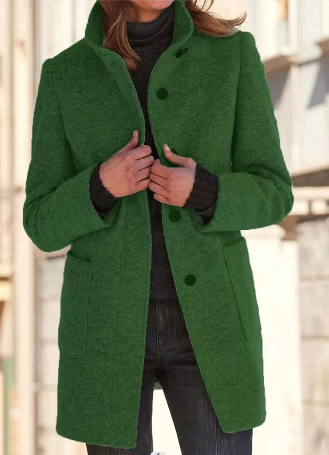 loveimgs Women Thicken Wool Blend Peal Coat Winter Single Breasted Trench Coat Blazer Woolen Tweed Jacket