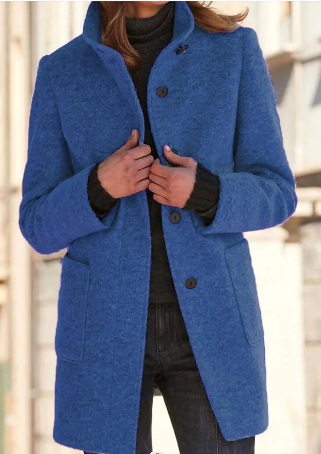 loveimgs Women Thicken Wool Blend Peal Coat Winter Single Breasted Trench Coat Blazer Woolen Tweed Jacket
