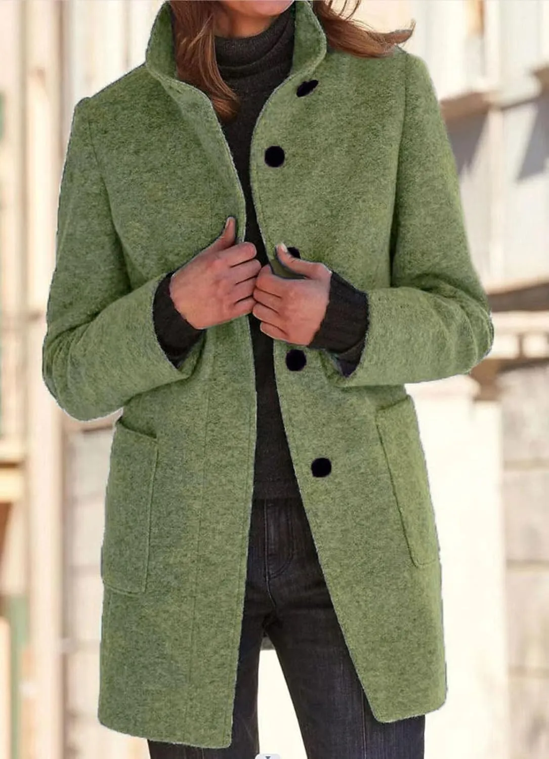 loveimgs Women Thicken Wool Blend Peal Coat Winter Single Breasted Trench Coat Blazer Woolen Tweed Jacket