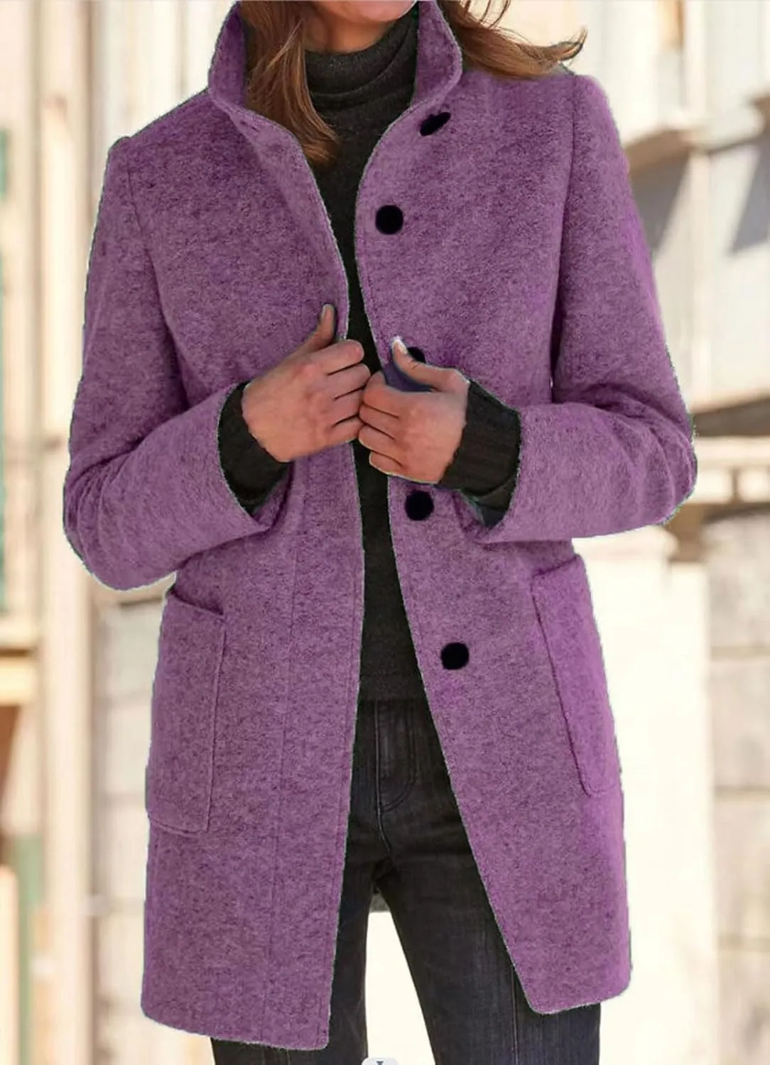 loveimgs Women Thicken Wool Blend Peal Coat Winter Single Breasted Trench Coat Blazer Woolen Tweed Jacket