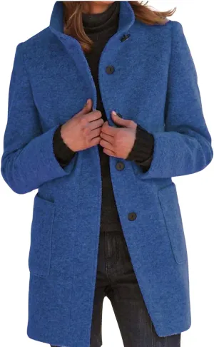 loveimgs Women Thicken Wool Blend Peal Coat Winter Single Breasted Trench Coat Blazer Woolen Tweed Jacket
