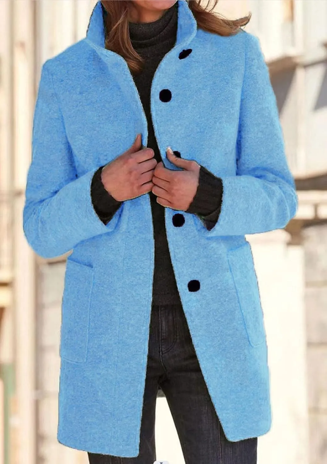 loveimgs Women Thicken Wool Blend Peal Coat Winter Single Breasted Trench Coat Blazer Woolen Tweed Jacket