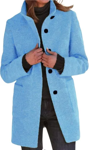 loveimgs Women Thicken Wool Blend Peal Coat Winter Single Breasted Trench Coat Blazer Woolen Tweed Jacket