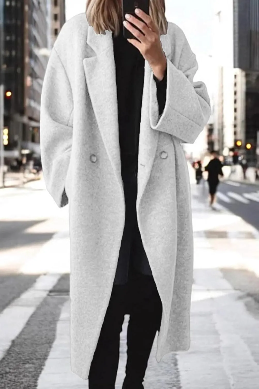 loveimgs Women Winter Long Wool Pea Coat Trench Coat Woolen Jacket Button Down Peacoat Overcoat